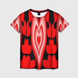 Футболка женская Сердечки с красными узорами, цвет: 3D-принт
