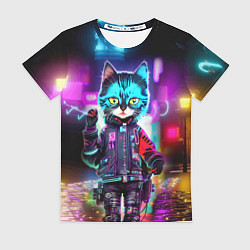 Футболка женская Cool kitten - cyberpunk - neon glow, цвет: 3D-принт