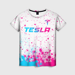 Футболка женская Tesla neon gradient style: символ сверху, цвет: 3D-принт