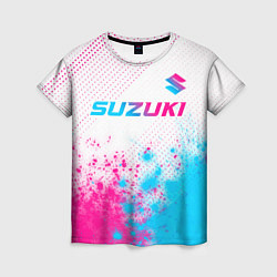 Футболка женская Suzuki neon gradient style: символ сверху, цвет: 3D-принт