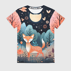 Футболка женская Лисичка в осеннем лесу фолк-арт, цвет: 3D-принт