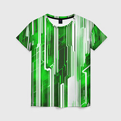 Футболка женская Киберпанк полосы белый и зелёный, цвет: 3D-принт