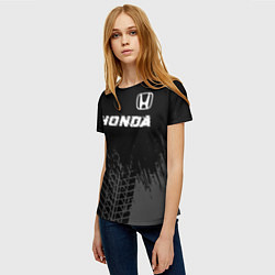 Футболка женская Honda speed на темном фоне со следами шин посереди, цвет: 3D-принт — фото 2