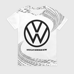 Футболка женская Volkswagen speed на светлом фоне со следами шин, цвет: 3D-принт