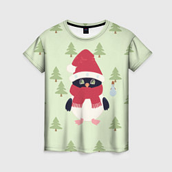 Женская футболка Пингвин в лесу со снеговиком