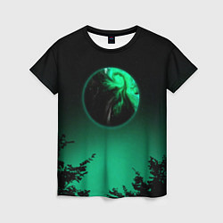 Футболка женская Неоновая зеленая луна, цвет: 3D-принт
