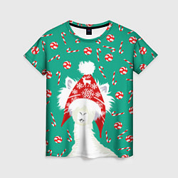 Женская футболка Лама - альпака с леденцами