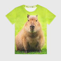 Футболка женская Capybara on green grass, цвет: 3D-принт