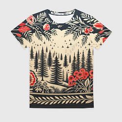 Женская футболка Новогодний лес с узорами