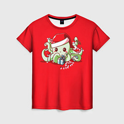 Женская футболка Новогодний осьминог