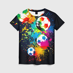 Футболка женская Разноцветные футбольные мячи, цвет: 3D-принт