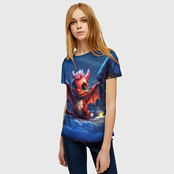 Футболка женская Красный маленький дракон, цвет: 3D-принт — фото 2