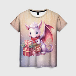 Футболка женская Розовый дракончик с подарками, цвет: 3D-принт