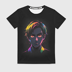 Женская футболка Аниме портрет парня с красными глазами