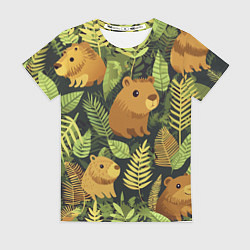 Женская футболка Капибары - лесной маскировочный камуфляж