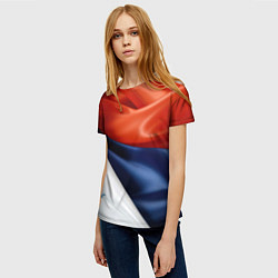 Футболка женская Белая синяя красная абстракция, цвет: 3D-принт — фото 2