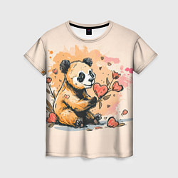 Футболка женская Милая панда с сердечком и цветами, цвет: 3D-принт