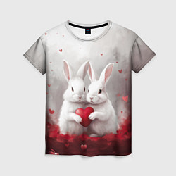 Футболка женская Белые кролики с сердцем, цвет: 3D-принт