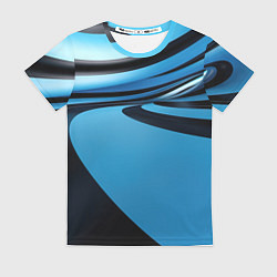 Футболка женская Черная и синяя абстракция в виде волн, цвет: 3D-принт