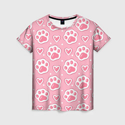 Женская футболка Кошачьи лапки и сердечки