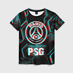 Футболка женская PSG FC в стиле glitch на темном фоне, цвет: 3D-принт