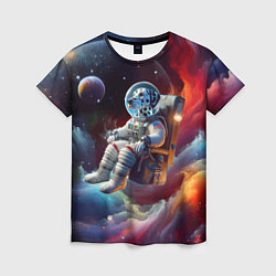 Футболка женская Космонавт далматинец в неоновой галактике, цвет: 3D-принт