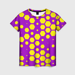 Футболка женская Желтые соты на фиолетовом фоне, цвет: 3D-принт