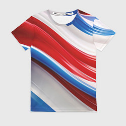 Футболка женская Объемные волны абстракции красно-сине-белые, цвет: 3D-принт