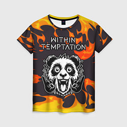 Футболка женская Within Temptation рок панда и огонь, цвет: 3D-принт