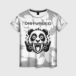 Женская футболка Disturbed рок панда на светлом фоне