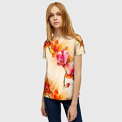 Футболка женская Оранжевые орхидеи акварельные, цвет: 3D-принт — фото 2