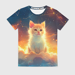 Футболка женская Котик и космические созвездия, цвет: 3D-принт