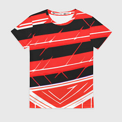 Женская футболка Чёрно-белые полосы на красном фоне