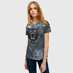 Футболка женская Темно-синий злой волк на абстрактном фоне, цвет: 3D-принт — фото 2