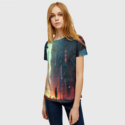Футболка женская Девушка на задворках в мире киберпанка, цвет: 3D-принт — фото 2
