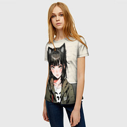 Футболка женская Девушка-кошка в болотной толстовке, цвет: 3D-принт — фото 2