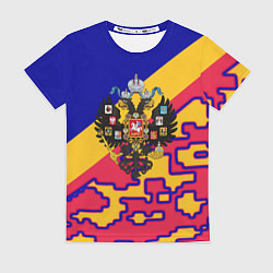 Футболка женская Герб империи и крупный красный пиксельный камуфляж, цвет: 3D-принт