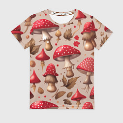 Женская футболка Грибные шляпки мухоморов