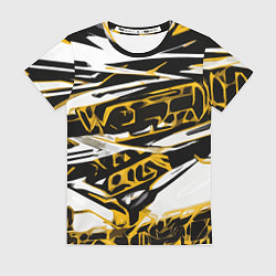 Футболка женская Жёлто-чёрная агрессивная абстракция на белом фоне, цвет: 3D-принт