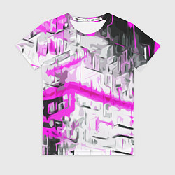 Футболка женская Бело-розовая абстракция на чёрном фоне, цвет: 3D-принт