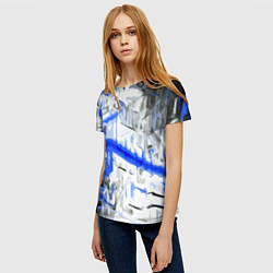 Футболка женская Сине-белая абстракция на чёрном фоне, цвет: 3D-принт — фото 2
