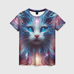 Футболка женская Fantastic blue-eyed neon kitten, цвет: 3D-принт