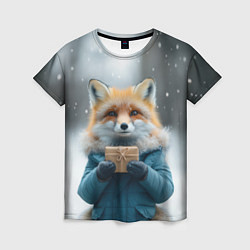 Футболка женская Лисица с подарком, цвет: 3D-принт