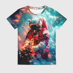 Футболка женская Космонавт с ёлкой в космосе, цвет: 3D-принт