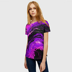 Футболка женская Фиолетовые брызги на чёрном фоне, цвет: 3D-принт — фото 2