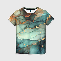 Футболка женская Бирюзовый узор с оранжевыми вставками, цвет: 3D-принт