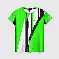 Футболка женская Black and white vertical stripes on a green backgr, цвет: 3D-принт