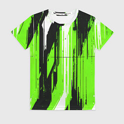 Футболка женская Вертикальные чёрно-белые линии на зелёном фоне, цвет: 3D-принт