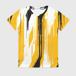 Футболка женская Вертикальные чёрно-белые линии на жёлтом фоне, цвет: 3D-принт