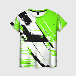 Футболка женская Diagonal black and green stripes on a white backgr, цвет: 3D-принт